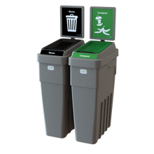 Compact LeanStream 2-stream 46-gallon container for waste and compost. Space-efficient indoor solution built from recycled plastic to support high-traffic waste diversion programs.