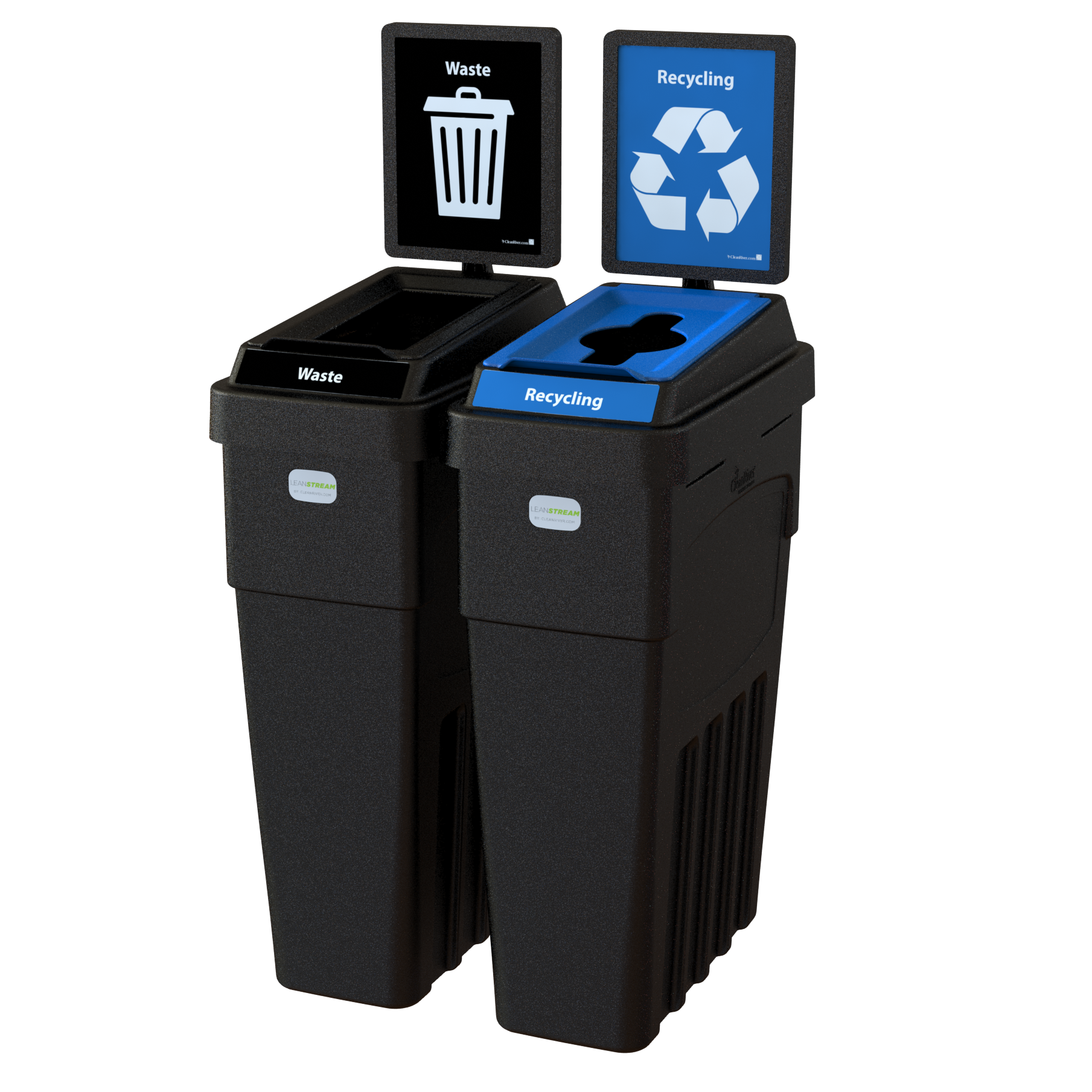 LeanStream™ 2-Stream Waste + Recycling Container – Black – With Backboard – 46 Gallon