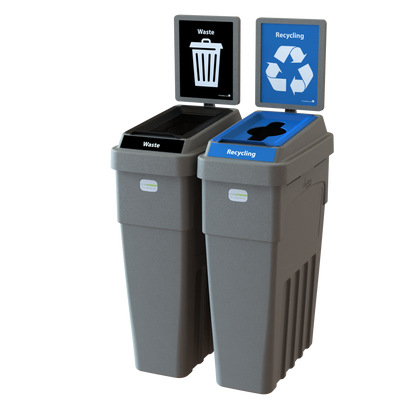 LeanStream™ 2-Stream Waste + Recycling Container – Grey – With Backboard – 46 Gallon