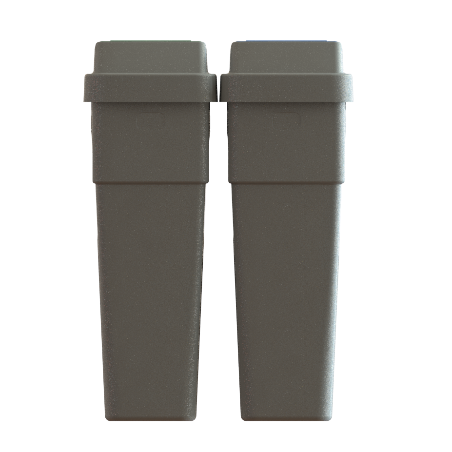 LeanStream 2-stream waste and recycling container in grey, compact indoor waste bin, no backboard