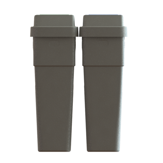 LeanStream 2-stream waste and recycling container in grey, compact indoor waste bin, no backboard