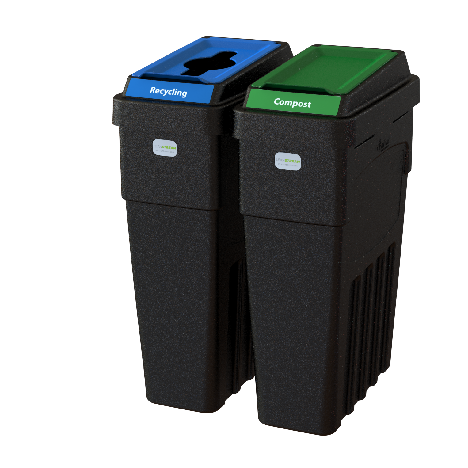 LeanStream 2-stream recycling and compost container in black, compact indoor recycling and waste bin, no backboard