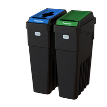 LeanStream 2-stream recycling and compost container in black, compact indoor recycling and waste bin, no backboard