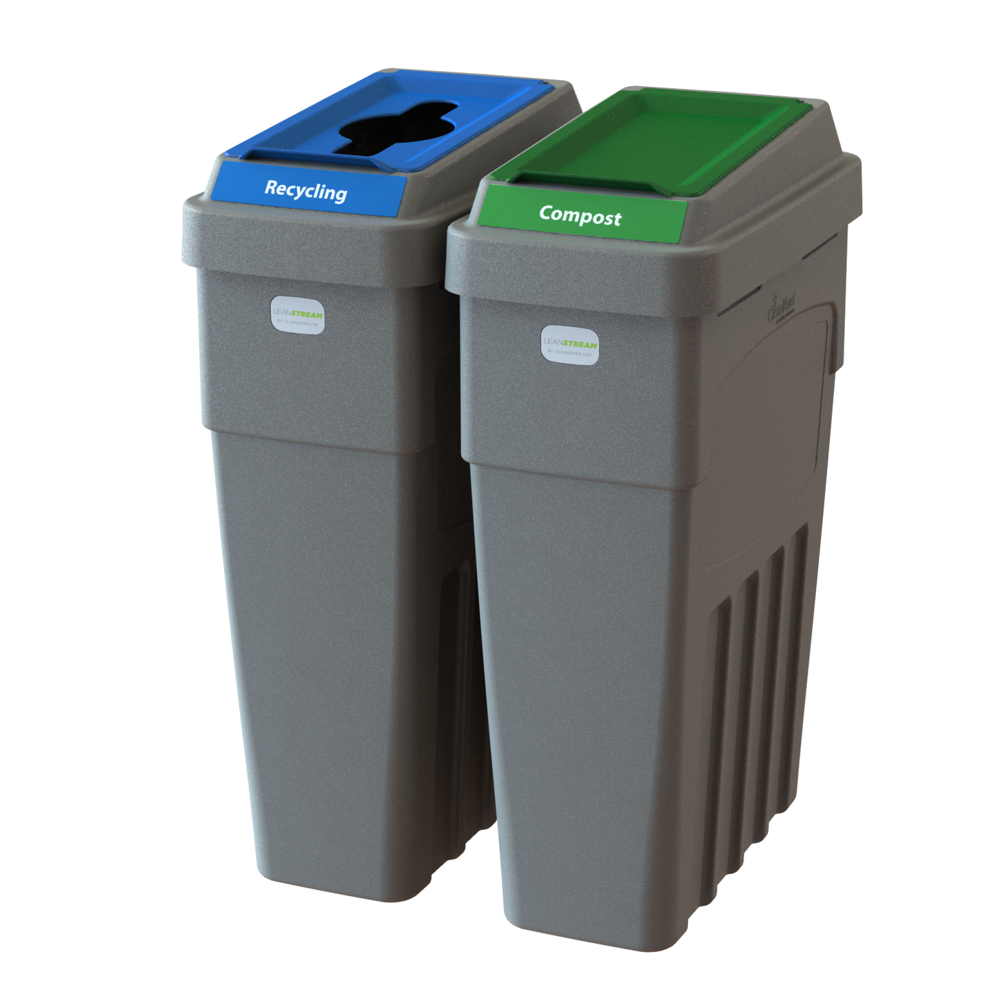 LeanStream 2-stream recycling and compost container in grey, compact indoor recycling and waste bin, no backboard