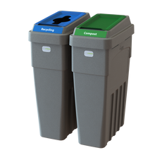 LeanStream 2-stream recycling and compost container in grey, compact indoor recycling and waste bin, no backboard