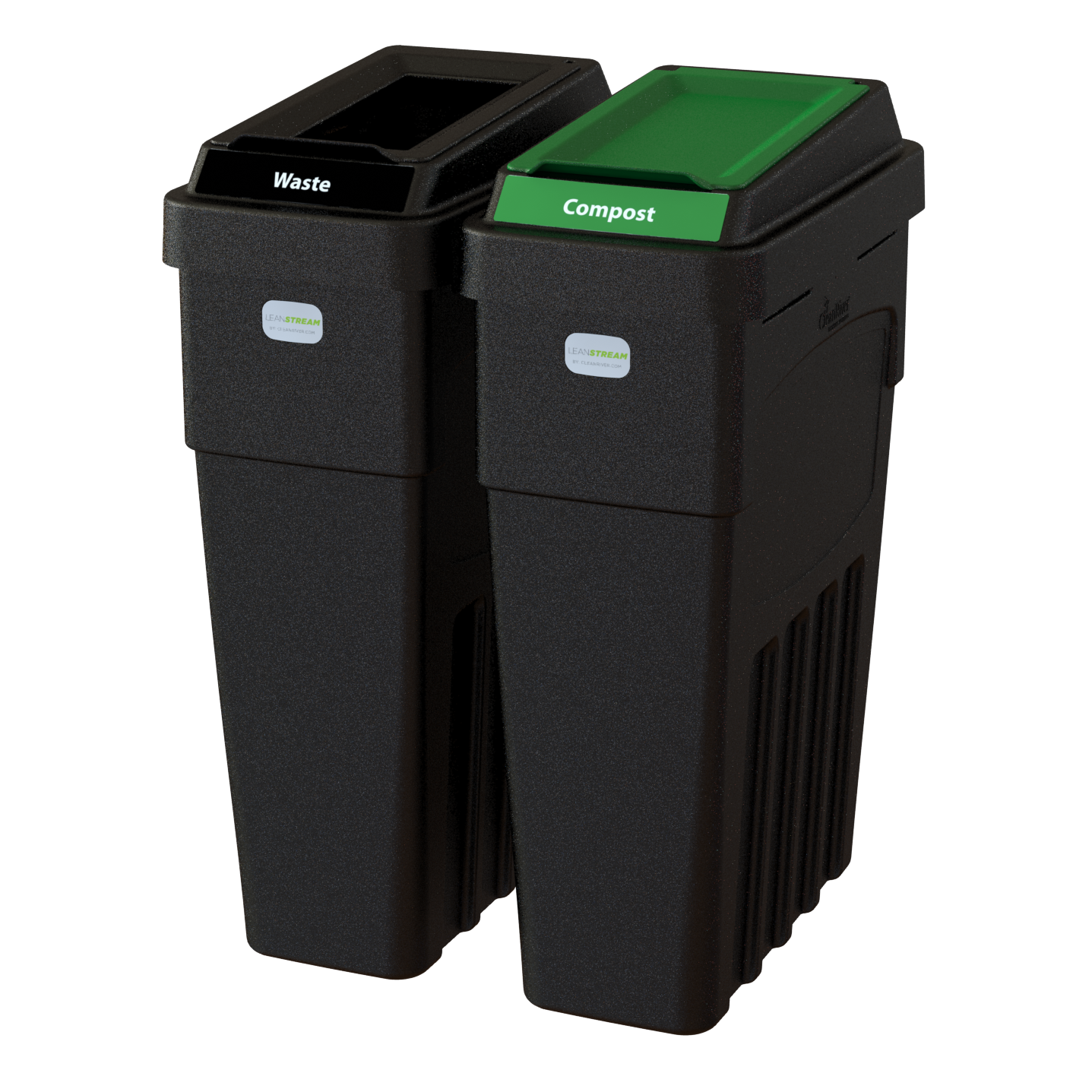 LeanStream 2-stream waste and compost container in black, compact indoor recycling and waste bin, no backboard