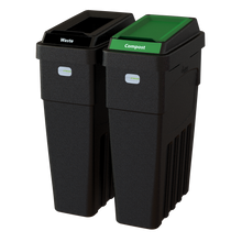 LeanStream 2-stream waste and compost container in black, compact indoor recycling and waste bin, no backboard