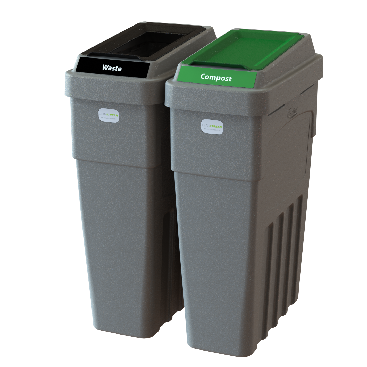 LeanStream 2-stream waste and compost container in grey, compact indoor recycling and waste bin, no backboard