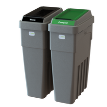 LeanStream 2-stream waste and compost container in grey, compact indoor recycling and waste bin, no backboard