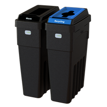 LeanStream 2-stream waste and recycling container in black, compact indoor recycling and waste bin, no backboard