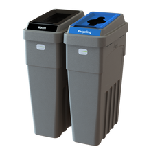 LeanStream 2-stream waste and recycling container in grey, compact indoor recycling and waste bin, no backboard