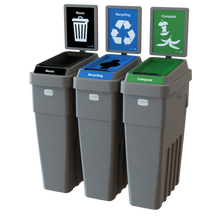 LeanStream™ 3-Stream Waste + Recycling + Compost Container – Grey – With Backboard – 69 Gallon