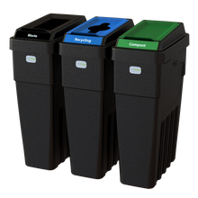 LeanStream™ 3-Stream Waste + Recycling + Compost Container – Black – No Backboard – 69 Gallon