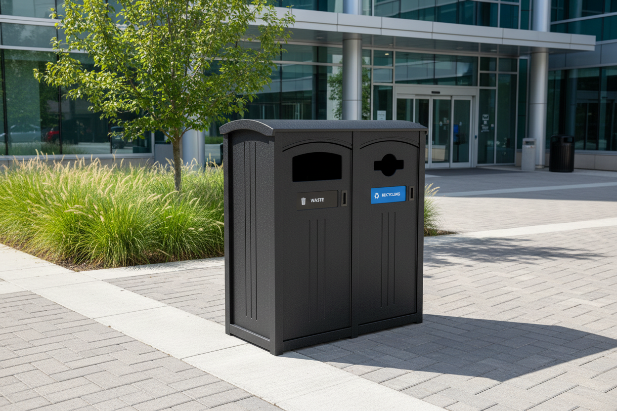 CleanRiver outdoor bin in commercial setting