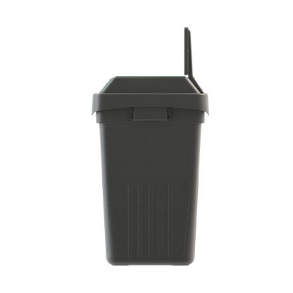 Flex E 3-stream waste, recycling, and compost bin in grey, 50-gallon indoor container, with backboard